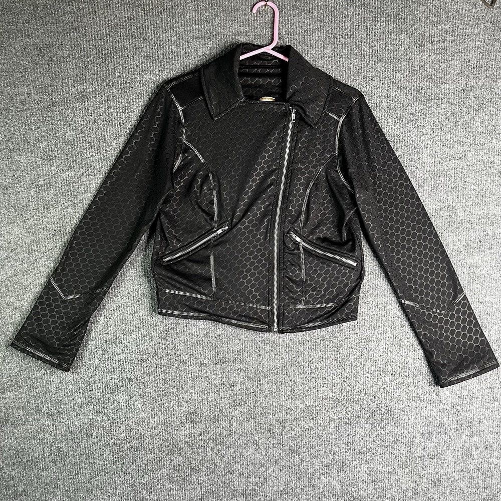 Autumn‎ Teneyl Moto Jacket Women M Black Honeycomb Pattern Organic